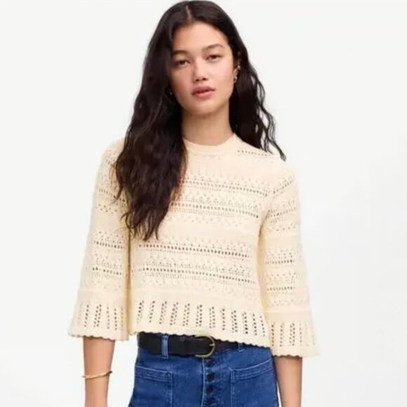 NWT Madewell Scalloped-Trim Sweater Tee Sz Medium Sand